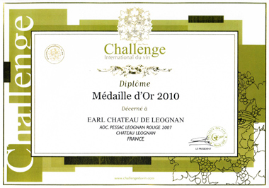Medaille d'or Challenge du vin 2010